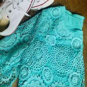 Mint green lacey boutique blouse with 3/4 sleeves